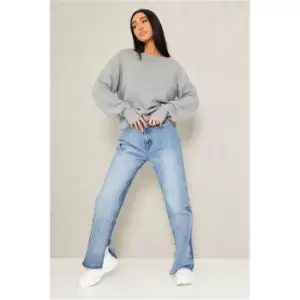 Image of I Saw It First Grey Marl Basic Knitted Off Shoulder Jumper - Grey
