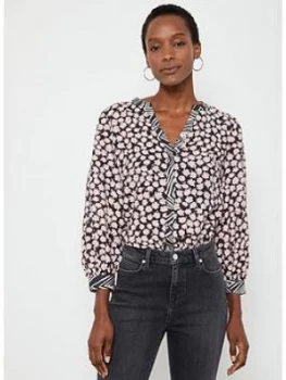 Image of Mint Velvet Elle Floral Contrast Blouse - Black, Size 6, Women