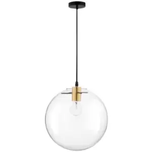 Image of Merano Downey 25cm Globe Pendant Ceiling Light Gold Metal Clear Glass, Black LED E27