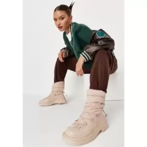 Image of Missguided padded lace up hiking boot - Cream
