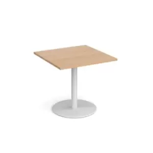 Image of Monza square dining table with flat round white base 800mm - beech