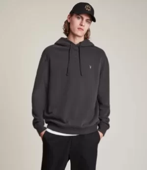 Image of AllSaints Mens Ollie Pullover Hoodie, Washed Black, Size: M
