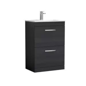 Image of Nuie Athena 600 Floor Standing 2-drawer Vanity & Minimalist Basin - Black Woodgrain