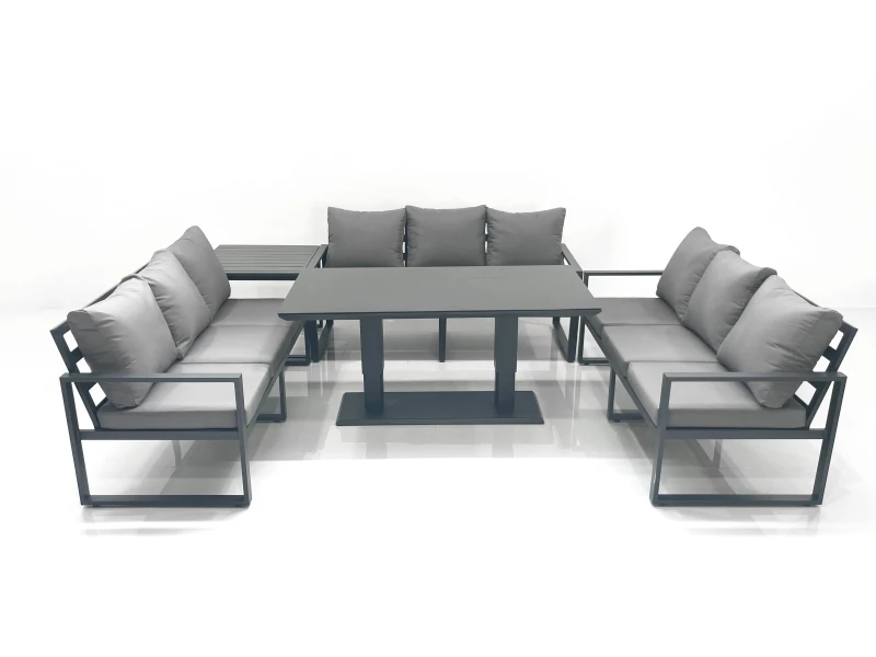 Image of Fimous 9 Seater Garden Sofa Set Aluminium Furniture Rising Dining Tabe Set with Side Table Dark Grey Dark Grey Unisex