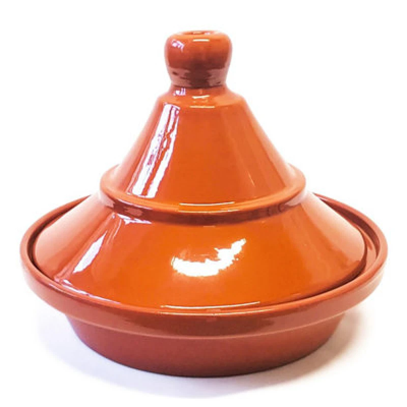 Image of Verano Spanish Ceramics El Toro Glazed Terracotta Brown Kitchen Dining Large Tagine Dish (Diam) 27Cm