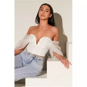 Image of I Saw It First White Organza Sleeve Binding Detail Corset Top - White