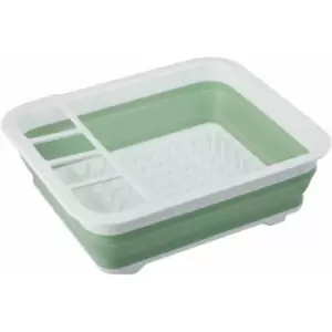 Image of Green White Collapsible Dish Rack / Cutlery Drainer Rectangular Portable Compact Convenient for Everyday Use w37 x d31 x h13cm - Premier Housewares