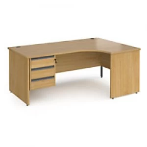 Image of Dams International Right Hand Ergonomic Desk with 3 Lockable Drawers Pedestal and Oak Coloured MFC Top with Graphite Panel Ends and Silver Frame Corne