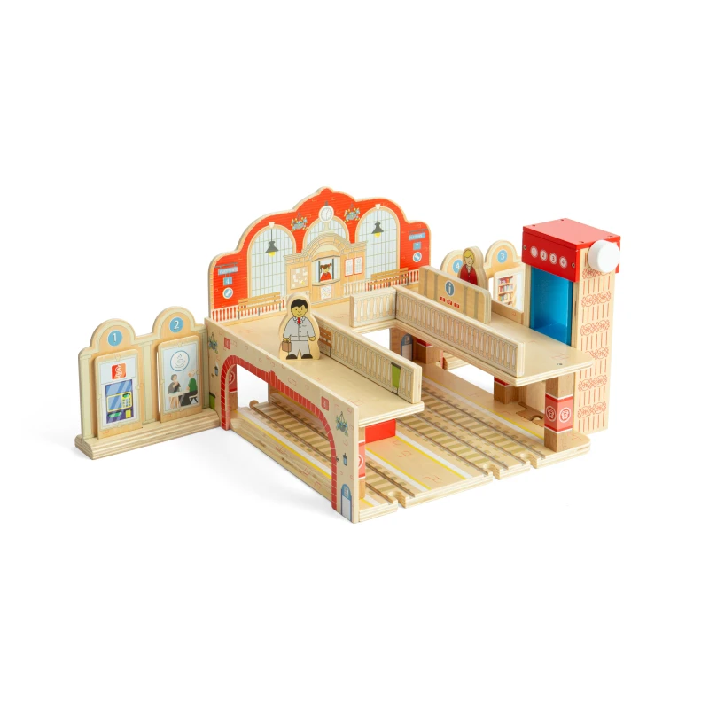 Image of Bigjigs Toys Bigjigs Rail Grand Central Station - Wooden Train Set Accessory For Children, Multi BJT613