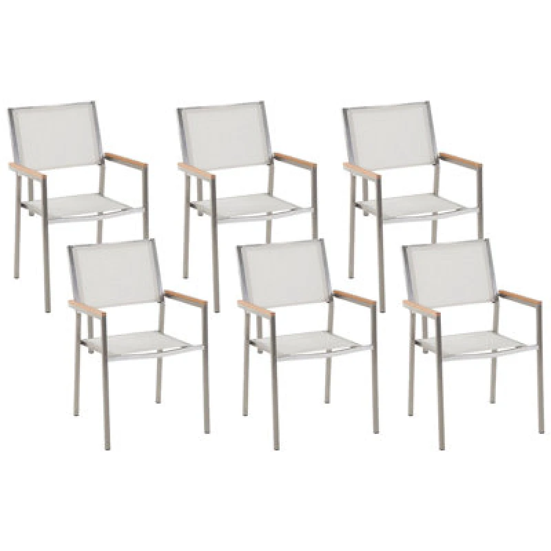 Image of Beliani Set Of 6 Garden Chairs Grosseto Stainless Steel White