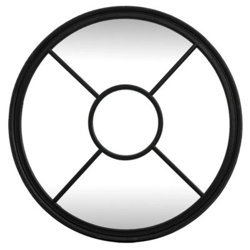 Image of Hill Interiors Black Wood Round Window Mirror - Glass - L2 X W100 X H100 Cm - Black