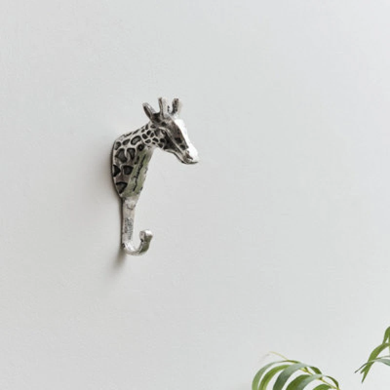 Image of Melody Maison Silver Metal Giraffe Wall Hook Metallic Silver unisex