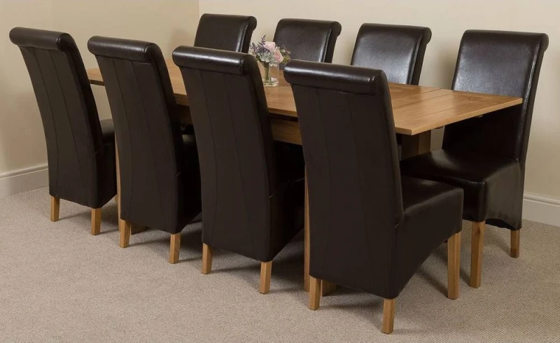 Image of Thats Furniture Richmond 140-220cm Oak Extending Dining Table + 8 Montana Leather Chairs in Brown Brown Unisex
