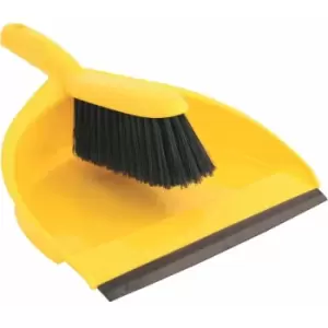 Image of Plastic Dustpan & Stiff Brush Set Yellow - Cotswold