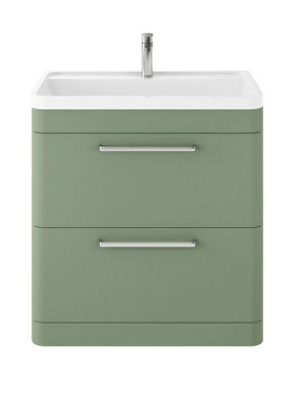 Image of Nuie Hudson Reed Solar Floor Standing 2 Door Vanity Unit With Polymarble Basin, Durable Modern Vanity Unit In Fern Green, 800mm