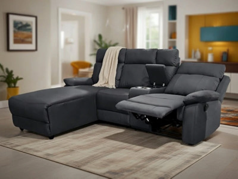 Image of DS Living Sorento Recline Right Hand Corner Leather 3 Seater Sofa In Black Or Grey