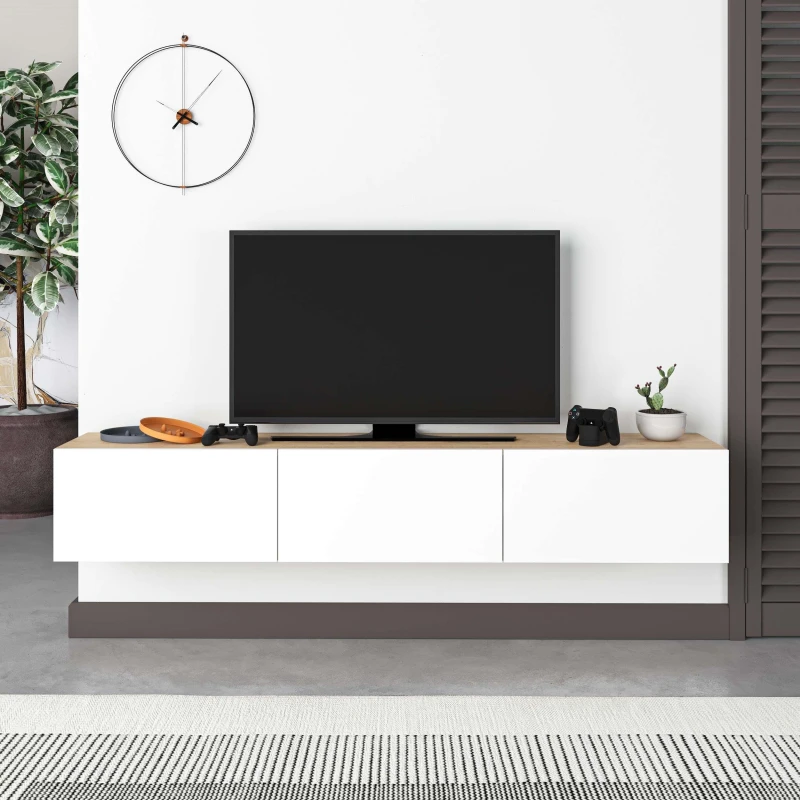 Image of Decortie Francy' Modern TV Unit with Storage TV Cabinet 180cm in Natural Size: 2 Pack Natural Unisex 2 Pack
