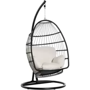 Image of Outsunny Rattan Weave Hanging Egg Chair w/ Folding Design Indoor & Outdoor Black - Black