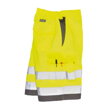 Image of Portwest Mens Class 1 Hi Vis Poly Cotton Shorts Yellow / Grey L