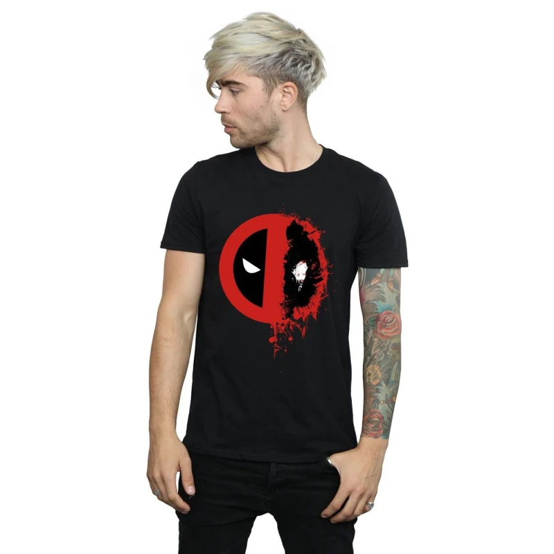 Image of Marvel Marvel Men Deadpool Split Splat Logo T-Shirt in Black Size: Small Black S Male 5057245794268