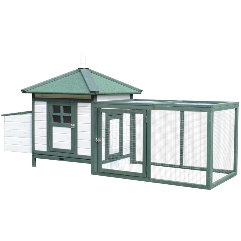 Image of PawHut Chicken Coop Hen Poultry House w/ Nesting Box Outdoor Run Patio Wooden Green