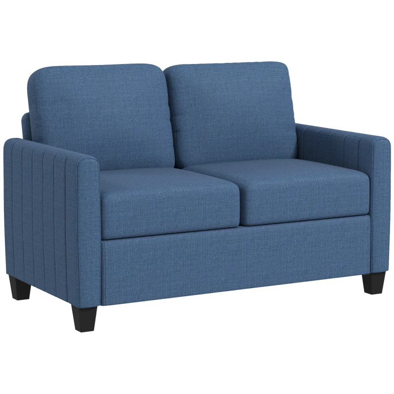 Image of HOMCOM 2 Seater Sofa, Channel Tufted Modern Fabric Couch, Comfy Upholstered Loveseat with Spring Cushion Blue 83B-050V70BU