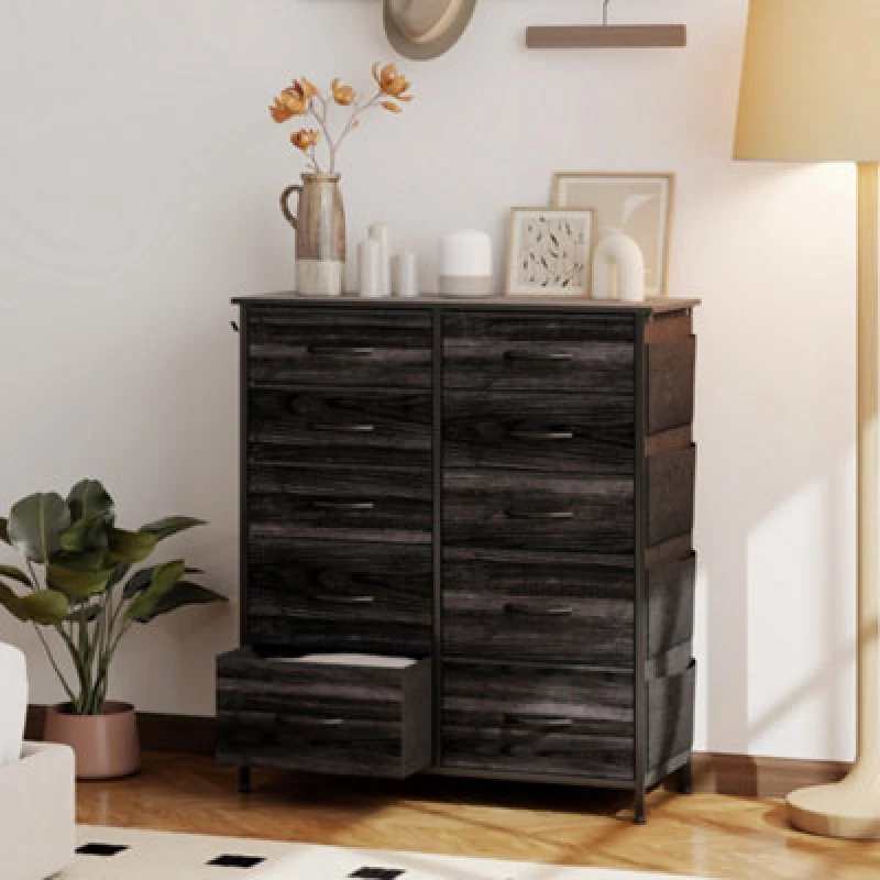 Image of HOMCOM HOMCOM Chest of Drawers with Fabric Drawers Dresser for Bedroom in Black Size: X-Large Black XL Unisex 5063603254688