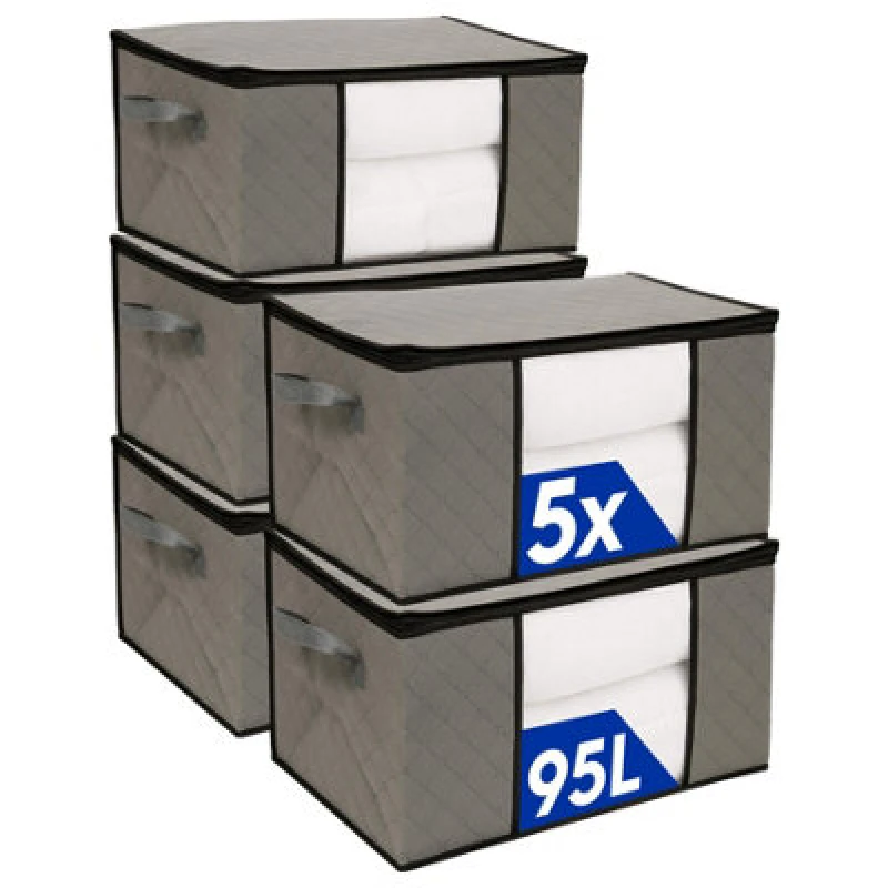 Image of Harbour Housewares Clothes Storage Bags With Lid - 95 Litre - Grey - Pack Of 5