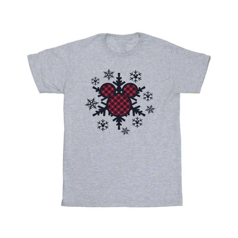Image of Disney Men Mickey Mouse Gingham Snowflakes T-Shirt in Grey Size: Small Grey S Male 5063376841436