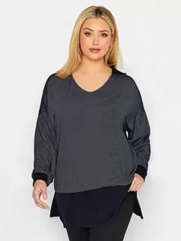 Image of Yours Polo Neck Stripe Top - Blue Size 20, Women