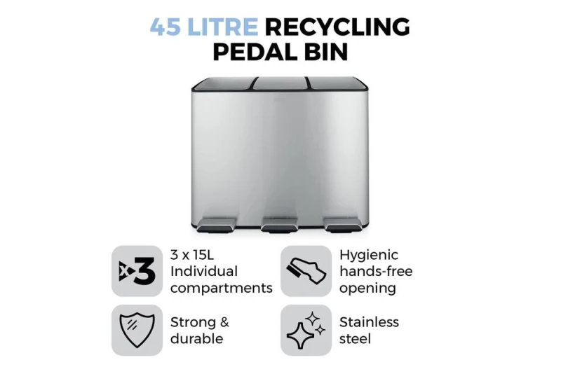 Image of Tower 45L Recycling Pedal Bin Bins Medium Silver 71887211390