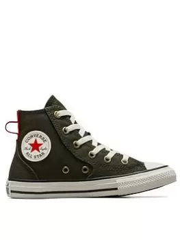 Image of Converse Chuck Taylor All Star Crafted Remastered Kids Hi Top Trainers, Khaki, Size 1 Older