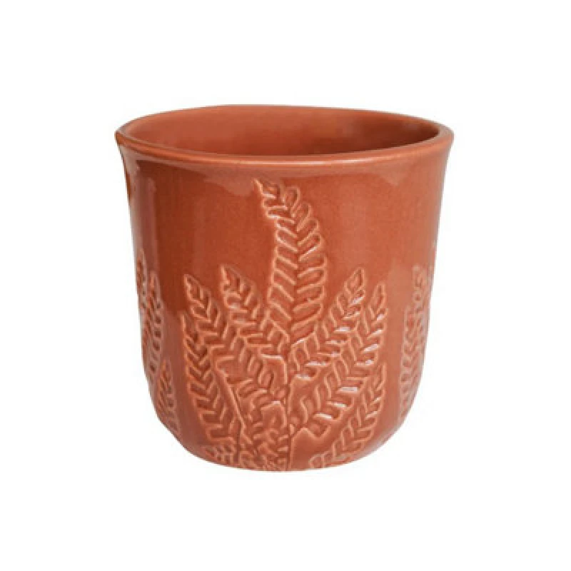 Image of Ivyline Kew Embossed Fern Planter - Ceramic - L23 X W23 X H22cm - Rust
