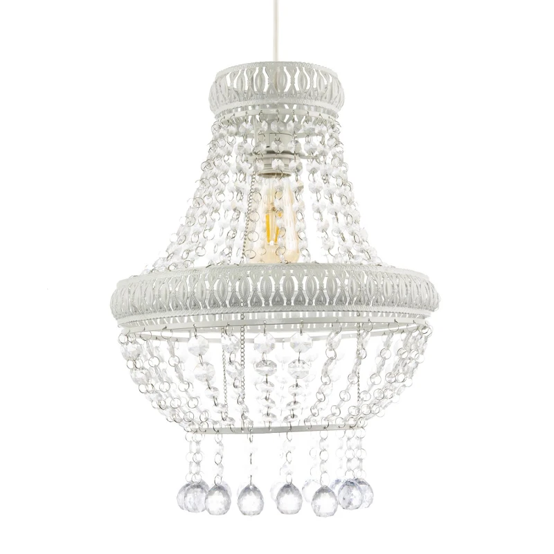 Image of Happy Homewares Vintage & Ornate White Metal Pendant Light Shade with Clear Acrylic White Unisex