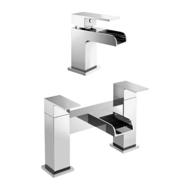 Image of Nes Home Origin Waterfall Mono Mixer Tap, Bath Filler Mixer Tap & Waste Chrome