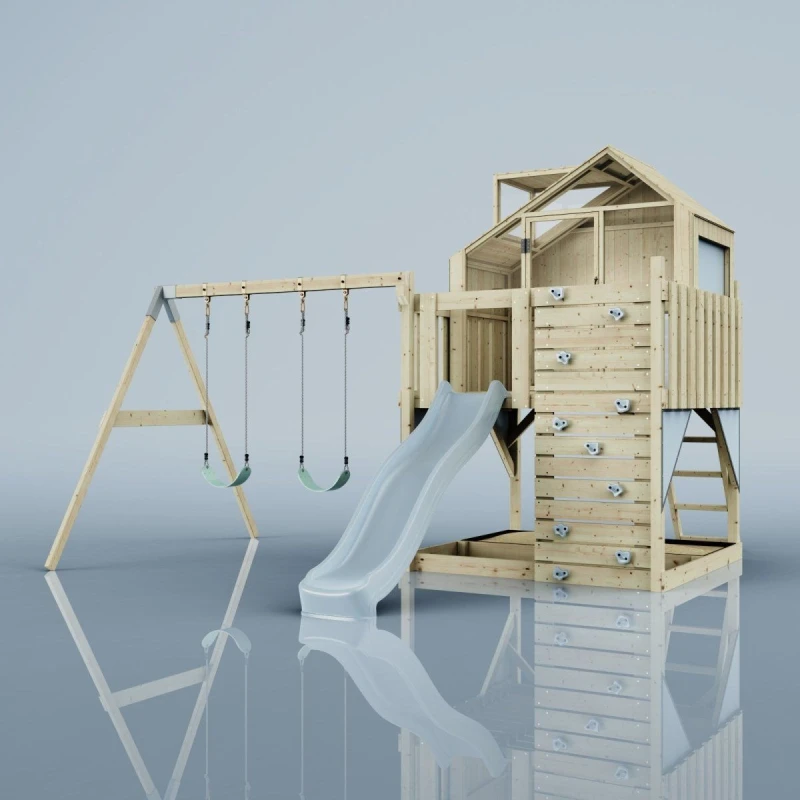 Image of OutdoorToys PolarPlay Kids Climbing Tower & Playhouse - Swing Haldor Mist in Beige Beige Unisex