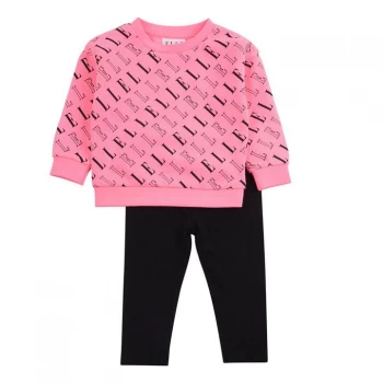 Image of Elle All Over Print Crew Legging Set - Neon Pink