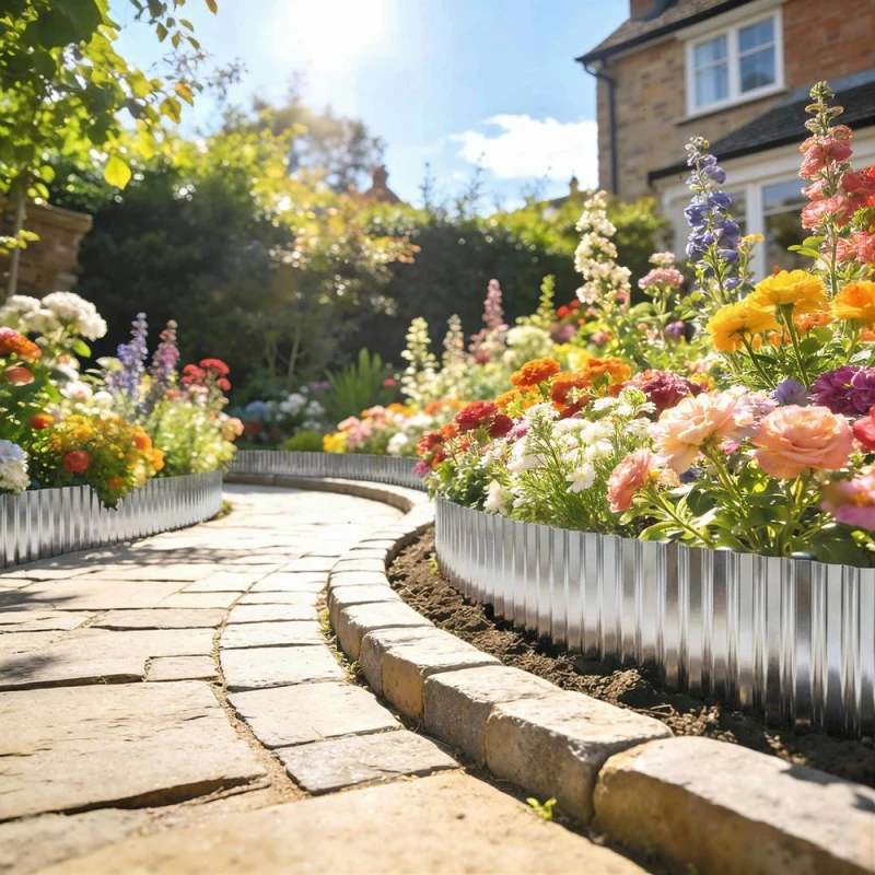 Image of OUTSUNNY Metal Lawn Edging Border, Garden Edging in Silver Silver Unisex