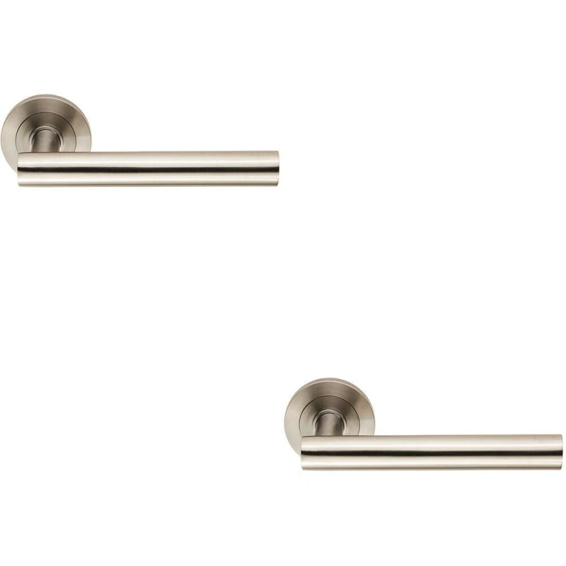 Image of Loops 2x Straight Round Bar Handle on Round Rose Concealed Fix Satin Stainless Steel Metallics