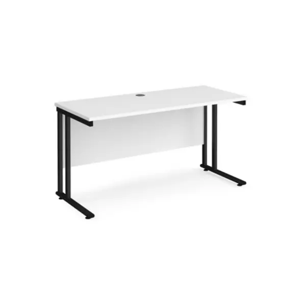 Image of Office Desk 1400mm Rectangular Desk With Cantilever Leg White Tops With Black Frames 600mm Depth Maestro 25