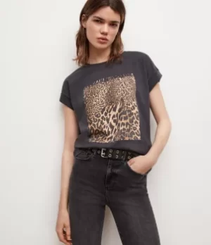 Image of AllSaints Womens Capso Kiku Imogen Boyfriend T-Shirt, Washed Black, Size: XS/S