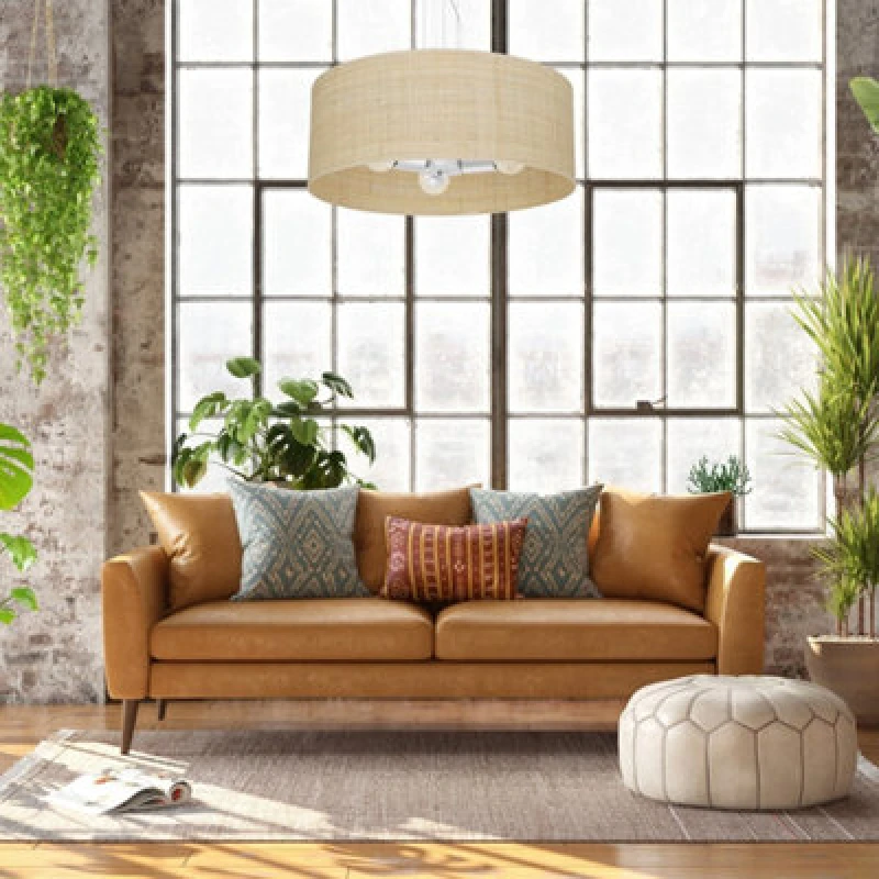 Image of Milagro Marshall Hand Made Pendant Lamp Natural Rattan Coloured Fabric White unisex