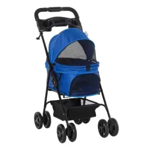 Image of Pawhut Pet Stroller No-zip Foldable Travel Carriage With Brake Basket Canopy - Blue
