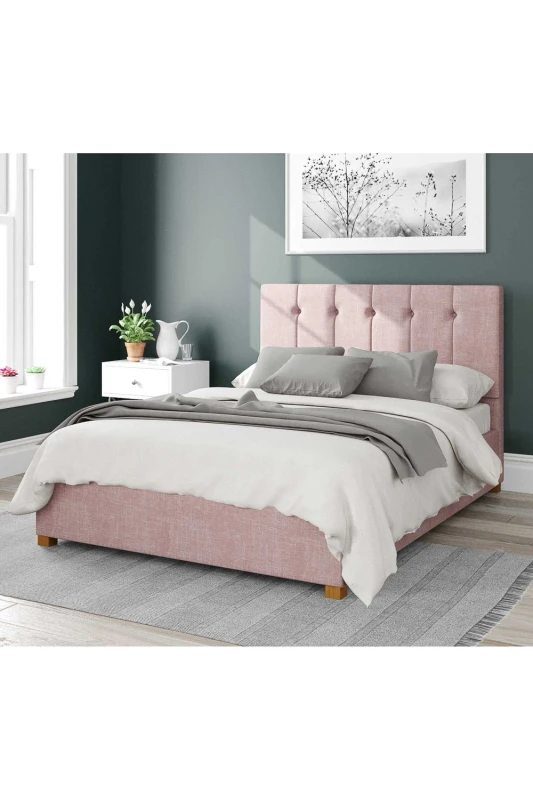 Image of Aspire Aspire Hepburn Upholstered Ottoman Storage Bed, Pure Pastel Cotton Fabric in Rose Size: Double Rose Double Unisex 5057632167361