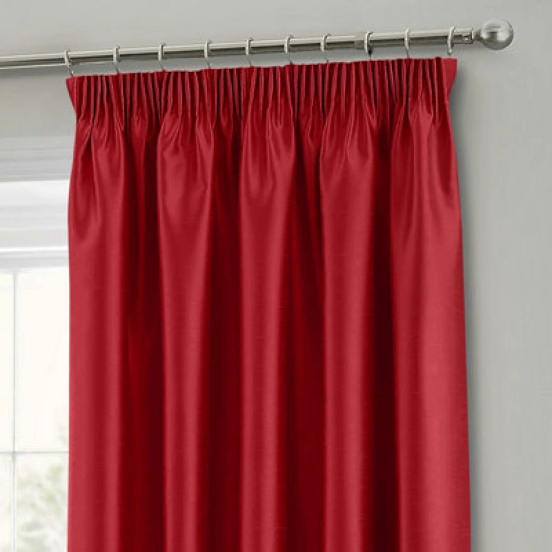 Image of Intimates Faux Silk Pencil Pleat Curtains - Red