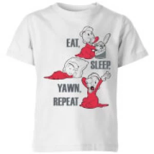 Image of Popeye Eat Sleep Yawn Repeat Kids T-Shirt - White - 5-6 Years