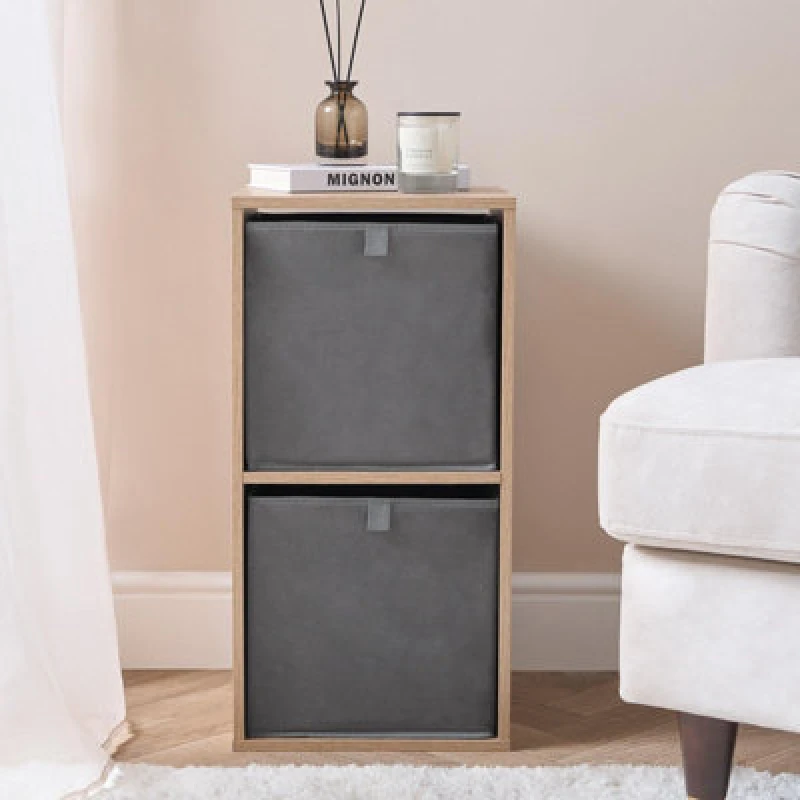 Image of OHS OHS Pair of 2 Matte Velvet Cube Storage Boxes in Grey Grey One Size Unisex 5027434217403