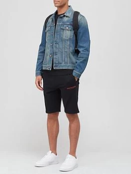 Image of TRUE RELIGION Arch Logo Jersey Shorts - Black, Onyx Black Size M Men