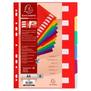 Image of Exacompta Opaque PP Dividers A4+, 6 Part, Plain, Pack of 25