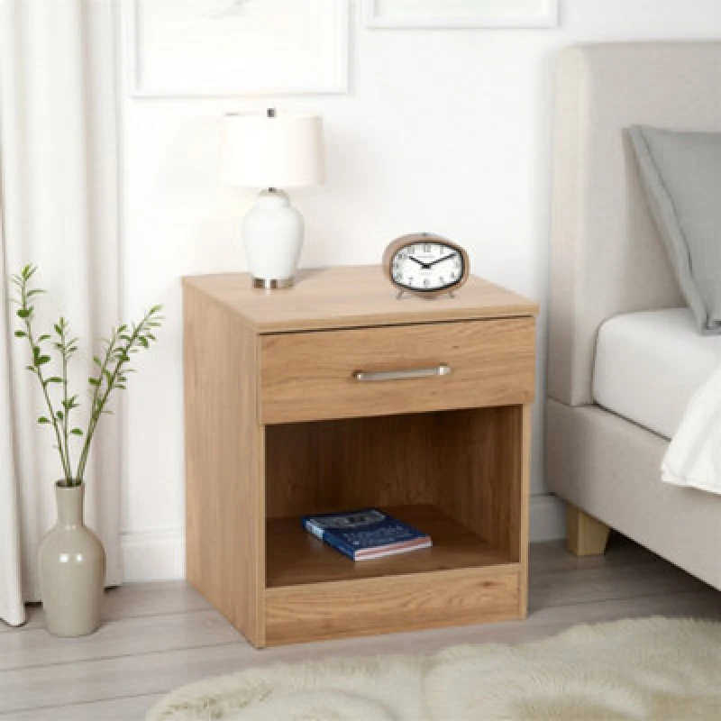 Image of Seconique Dakota 1 Drawer Bedside - Oak Effect, Brown 100-103-109